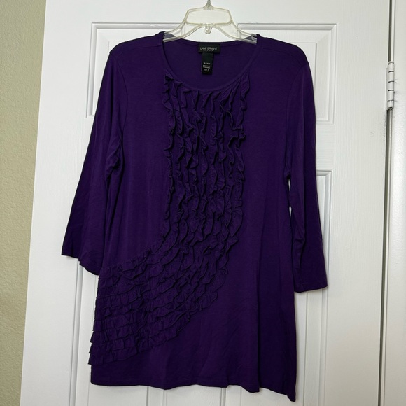 Lane Bryant 14/16 W Top Purple 3/4 Sleeves Ruffle Front‎ - Picture 1 of 4